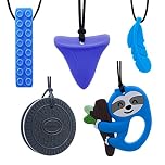 GNAWRISHING Chew Necklaces for Sensory Kids 5 Pcs Sensory Chewy Toys for Autism Girls and Boys, ADHD Toddler, Adult