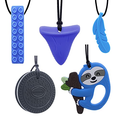 GNAWRISHING Chew Necklaces for Sensory Kids 5 Pcs Sensory Chewy Toys for Autism Girls and Boys ADHD Toddler Adult
