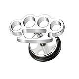 Piercingfaktor Runde Ohrring Ohrstecker Fake Piercing Ohr Plug Flesh Tunnel Ohrpiercing Platte Stecker mit Schlagring Style Silber