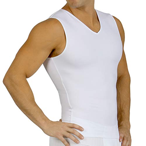 Insta Slim Mens Compression Sleeveless V Neck Muscle Shirt- Slimming Body Shaper Undershirt(3X-Large, White) #TOP1