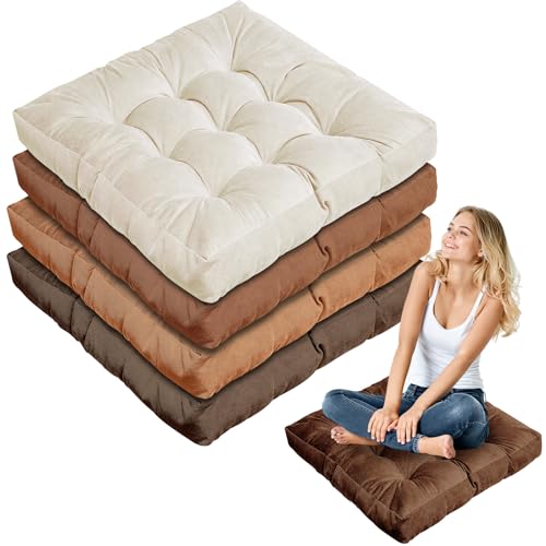 Jerify Floor Pillow Cushions Large Round Square Large Meditation Floor Pillow for Classroom Adult Meditation Picnic Party Seating Learning Daycare School(Square,Brown,4 Pcs)