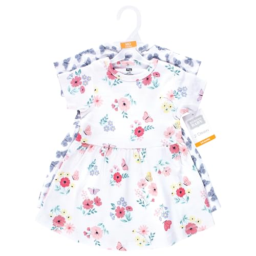 Image of Hudson Baby Girls Cotton Dresses, Butterfly Floral, 18-24 Months