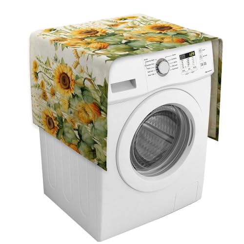 Sunflower And Corn Washing Machine Cover with Storage Pockets, Dust-Proof Washer And Dryer Top Protector Covers, Durable Fridge Dust Cover for Kitchen...