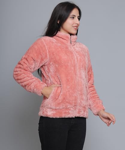 Image of Women's Ultra-Soft Plush Fleece Winter Jacket with High Neck & Full Front Zipper | Warm Cozy Fur Coat for Casual, Travel, Outdoor & Daily Cold Weather Wear