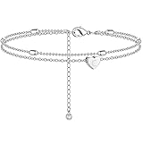 Moodear Silver C Initial Anklet Layered Dainty White Gold Tiny Heart Charm Handmade Carved Alphabet