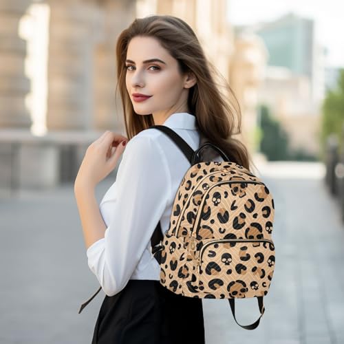 Image of Skull Leopard Print Mini Backpack Fashion Backpack Purse for Women,Handbag Shoulder Bag Casual Daypack, Ladies Gift for College Work (M)