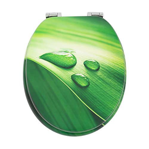 SINOBATH Siège WC avec abattant automatique, panneau de bois MDF, mécanisme de fermeture amortie (Feuille verte)