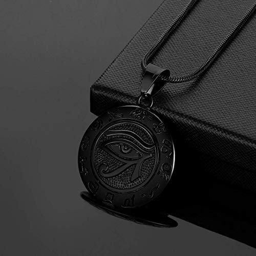 Hipunk Eye Of Horus Necklace 316L Stainless Steel Egyptian Ancient Wedjat Eye Of Ra Horus Symbol Of Protection Mens' Amulet Protective Coptic Jewelry Sp0009B #TOP7