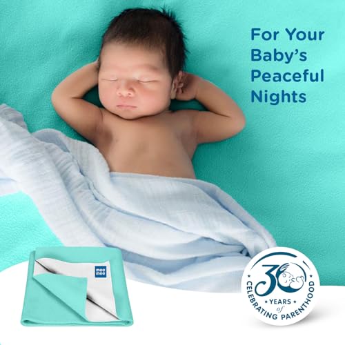 Image of Mee Mee Reusable Water Proof Cotton Bed Protector Sheet /Extra Absorbent Mat /Dry Sheets /Urine Sheet /Dry Mat Pack of 2 (Small, Green)(50CmX70Cm)