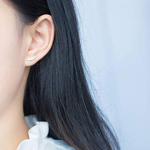 Boucles d'oreilles s925 pour femmes en argent fin au design plumes de style Mori - 3