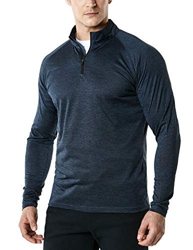 TSLA Men's 1/4 Zip Pullover Long Sleeve Shirt, Quick Dry Performance Running Top, Athletic Quarter T-Shirt, Hyper Dri Quarter Zip(mkz03) - Slate Grey, Medium