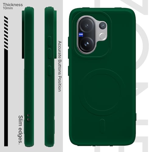 Image of Outlouders Back Cover for Vivo V60 5G / Vivo T4 Pro 5G Soft Matte Silicone Cover with Slim Fit | Mag-Safe Logo (Not Mag-Safe Compatible) | Shockproof | Camera Protection Bumper Case (Green)