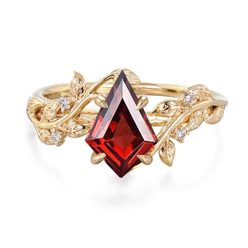 10K/14K/18K Gold 1 Carat Kite Cut Gemstone Vintage Engagement Ring for Women,Nature Inspired Birthstone Leaf Vine Wedding Promise Anniversary Rings for Her Wife Bridal Size 4~12