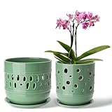 LITUDISO Ceramic Orchid Pot, 5+6 Inch Orchid Pots...