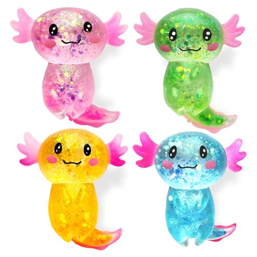 4pcs Axolotl Squishy Stress Relief Toy Glitter Fidget Toys Cute Malt Sugar Axolotl Toy Squeeze Toys Adults Fidget Toys for Kids Youth Adult, Party Favors Anxiety Relief Taba Squishy Toys Gift(4pcs)