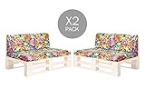 Pack de 2 asientos y 2 respaldos de espuma, enfundados en tela. Cojines para sofas de exterior