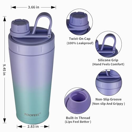 Image of TOOFEEL Insulated Protein Shaker Bottle - 20 oz Double Walled Vacuum Metal, Keeps Cold /Hot, BPA Free Leakproof