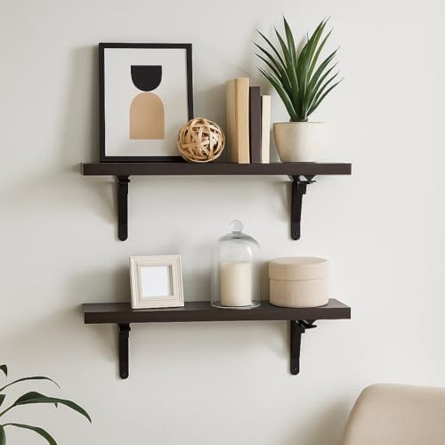 Heartily Set of 2 Wall Shelves with Metal Brackets | 15"x7" Engin...