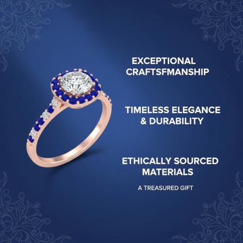 Image of Choose Your Gemstone Round Diamond CZ Square Halo Ring Rose Gold Plated Round Shape Petite Engagement Rings Matching Jewelry Wedding Jewelry Easy to Wear Gifts US Size 4 to 12