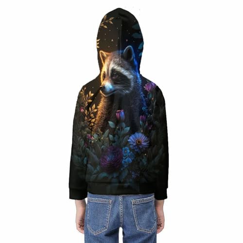 Sweat à capuche ado Fantasy Raccoon pull confortable 3D mixte