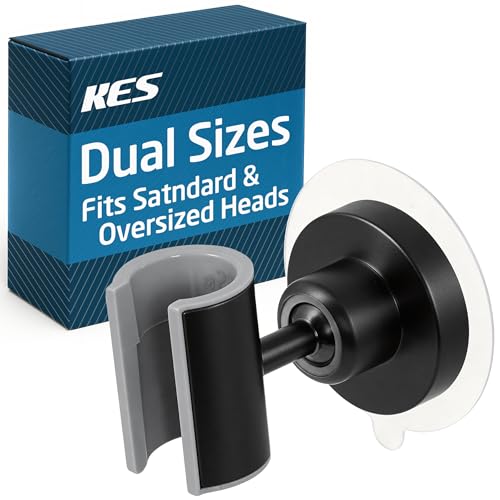 KES Upgraded Dual Size Opening Shower Head Holder, Black, 2X Strong Adhesion, 18/8 Stainless Steel, Adhesive Mount, 1 Count, C208DF-BK