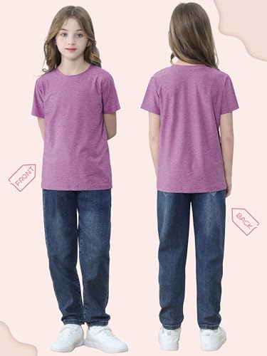 Image of QWE 5 Pack Girls Shirts Athletic Dry-Fit Shirts for Girls Short Sleeve Tshirts Kids Clothes Teens Tops
