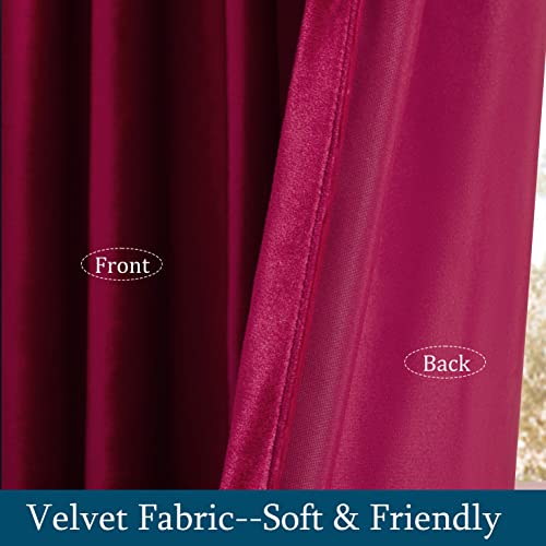 Image of PRIMROSE Red Curtains 84 inch for Living Room Velvet Drapes Blackout Rod Pocket Back Tab Window Treatment Semi Room Darkening Decor Curtains for Bedroom Set of 2 Panels