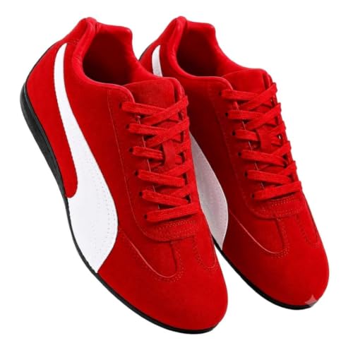 Red & White Suede Lace-Up Casual Sneakers for Men