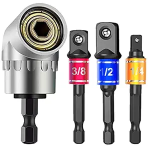 HASTHIP 105 Degree Right Angle Drill Attachment Tools Set with 3pcs Screwdriver Socket Adapter Extension Set, 1/4'', 3/8'', 1/2