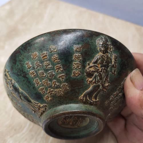 Cuenco de bronce de colección con grabado de las Cuatro Bellezas y acabado antiguo 3