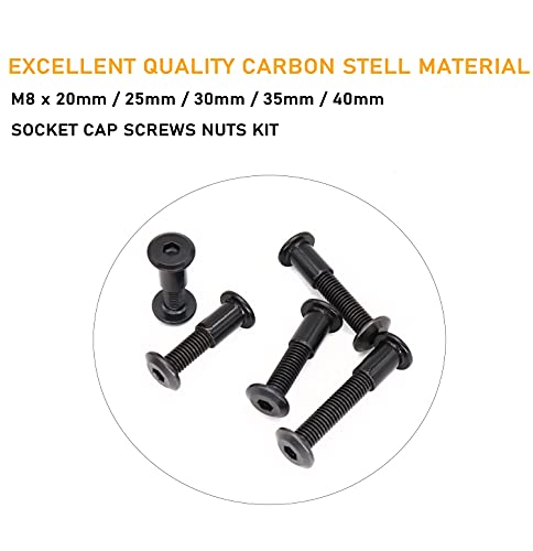 Binifimux 50Pcs Black M8 Countersunk Rivet Socket Cap Connecting Bolts Cap Nuts Assortment Kit, M8 X 20Mm/25Mm/30Mm/35Mm/40Mm #TOP1