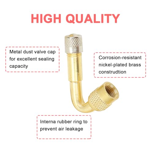 Image of 2 PCS 45 Degree Metal Valve Stem Extenders, Universal Valve Stem Extensions Compatible for Dual Wheels Passenger Cars, Stroller, RV, Motorcycles, Bicycles, Trailers (Gold)