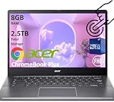 acer Chromebook Plus 514, 14' FHD Touchscreen Laptop, Intel 8-Core i3-N305, 8GB RAM, 512GB SSD + 2TB Cloud (2.5TB), Chrome OS, Long Battery Life, High-End Business/Luxury Gift