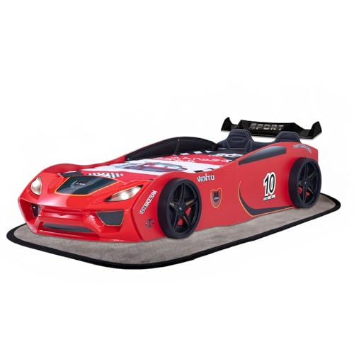 Coemo Vento Sport Autobett Rot im Rennwagen-Design Kinderbett 90x200 mit Lattenrost und Sportpaket Rücken- und Seitenpolster - Perfekt für kleine...