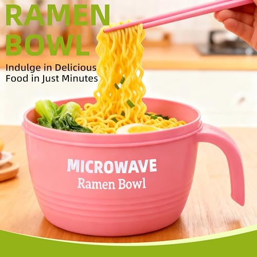 Image of Layron Large Ramen Bowl Set, Ramen Noodle Bowls Microwavable 45 oz, Ramen Cooker, Microwave Pasta Cooker, Ramen Bowl Microwave Gift for College Male Female Dorm Room (pink)