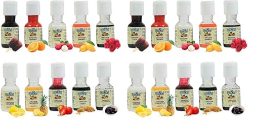 Image of Lezzet Emulsion Assorted 20ml, Pack Of 20 Emulsion (Orange, Mango, Pineapple, Lemon, Khus, Red Rose, Kala Khatta, Strawberry, Cola, Litchi)