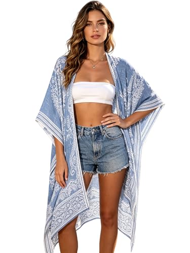 Image of Breezy Lane Women's Kimono Cardigan Summer Swimsuit Coverups Beach Cover Up with Floral Print for Vacation