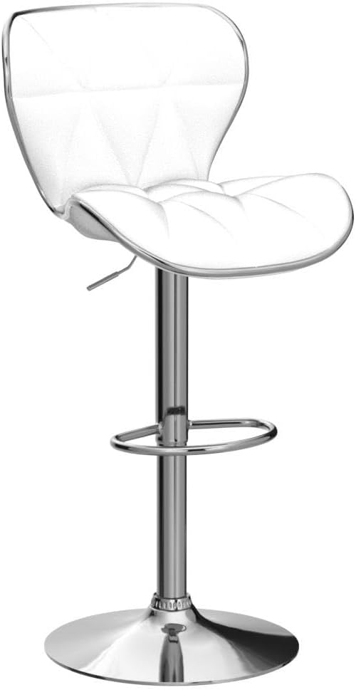 Yaheetech Bar Stools Leather Set of 4, Adjustable Shell Back Barstools with Footrest, Counter Height Bar Chairs with Back for Kitchen Island, White
