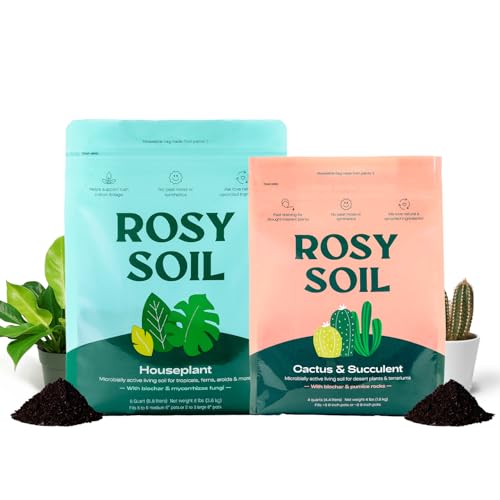 Rosy Soil Cactus and Succulent Potting Soil Mix (4 qts) + Indoor Potting Soil (8 qts) - Peat Free...