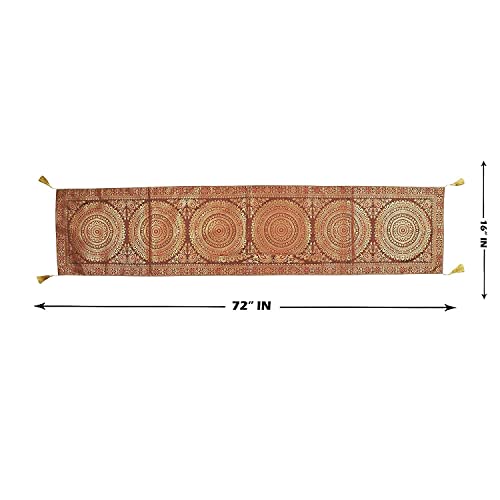 Image of Diwali Decor Brocade Jacquard Silk Table Runner Long Runner for Dinning & Centre Table Mandala Print 72 x 16 Inches (Coffee Brown)