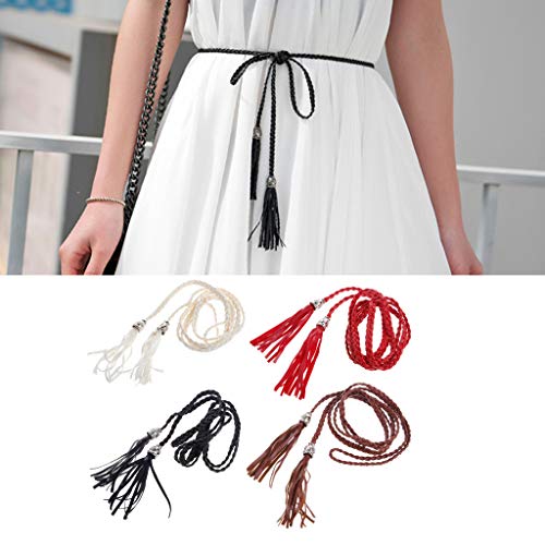 Ladies Women Braided Belt PU Leather Self-Tie Thin Waist Rope Belt White3