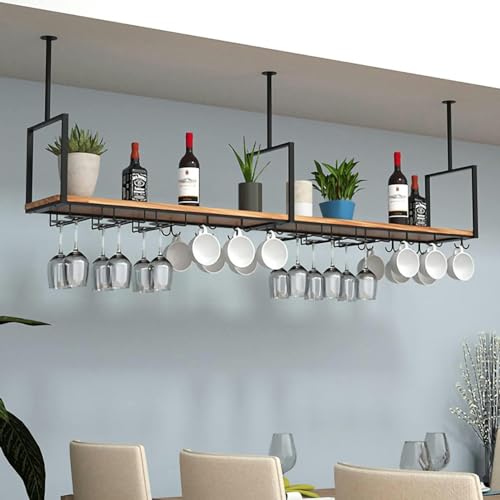 Casier à vin suspendu avec étagère en verre à pied : gagnez de la place en cuisine