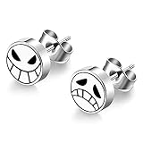 KANGSHUN Anime Earrings Portgas D Ace Stud Stainless Steel Earrings Cosplay Jewelry (E240-smily)