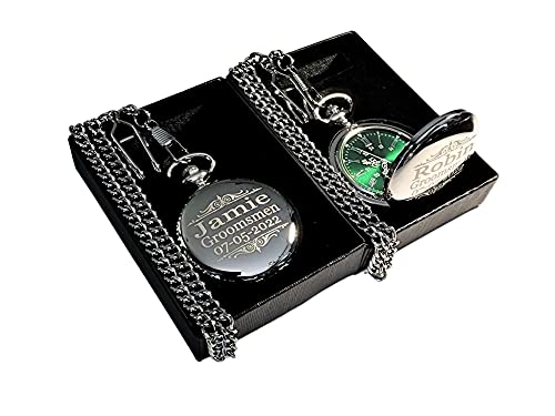 1 Engraved Pocket Watch - Comes With Fitted Custom Box, Chain And Engraving - Green Dial With Silver Roman Numerals - Personalized Wedding Gifts (Rose Gold) #TOP2