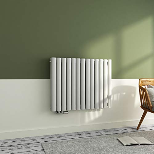 Preisvergleich Produktbild Design Heizkörper Doppellagig Wandheizkörper Oval 600x770mm, Designer Heizung Horizontal Weiß Seitenanschluss 1222 Watt Radiator