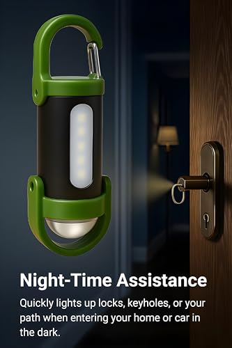 Image of Mini LED Flashlight with Carabiner Clip - Rechargeable Magnetic Work Light with Side COB Lamp, Waterproof Pocket Torch for Camping, Hiking, Travel & Emergency Use (Green-Black)