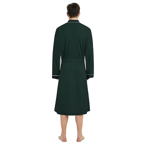 U2SKIIN Mens 100% Cotton Robe Lightweight Knit Bathrobe(Olive Green, S/M) - Thumbnail 4