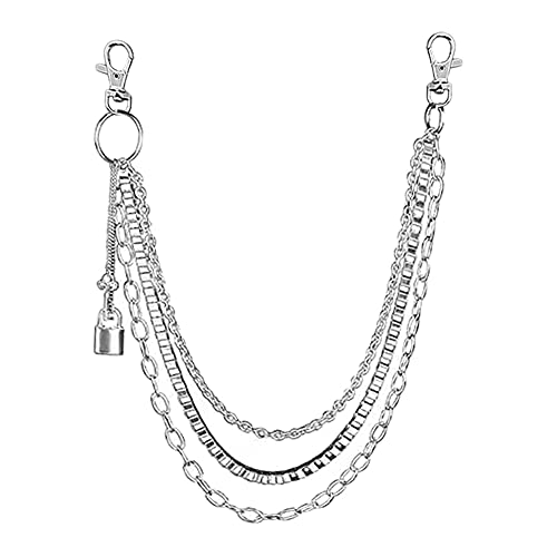 Pants chain, Belt chains for women men, 3 Layer Punk Pocket Chains for Hip Hop Rock Jeans Punk Trouser Wallet Pants Jeans Silver Metal Multilayer Body Link Chains, Decoration Clothes, Style 4