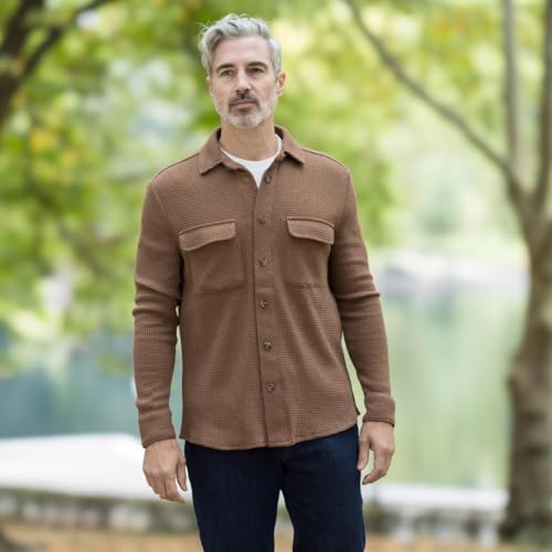 Mens Shirts Casual Button Down I Waffle Weave Magnetic Adaptive Clothing for Men with Dual Oversized Pockets2