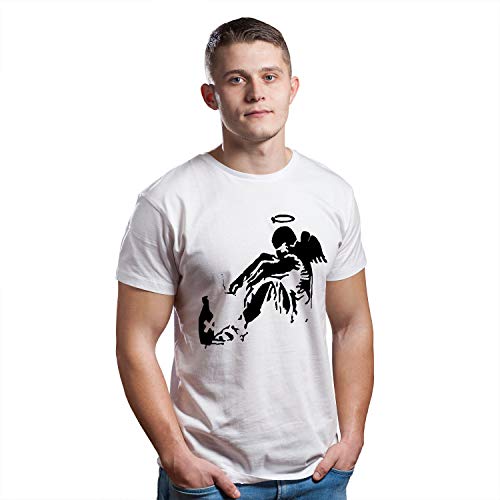 Banksy Fallen Angel Art Imprimer T Shirt - Street Top Graffiti Tshirt - Classique Populaire Drunk Tee - Design Rome Bouteille Peinture T-Shirt Cadeau Cover